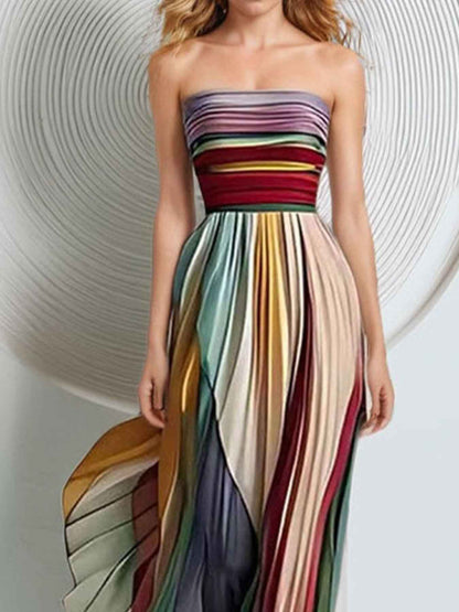 Robe maxi bustier rayée à plis