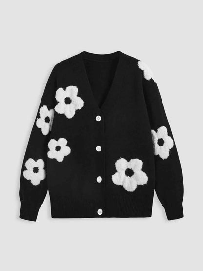 Cardigan en maille boutonné à appliques florales