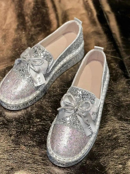 Slip-ons bout rond nœud en strass et sequins