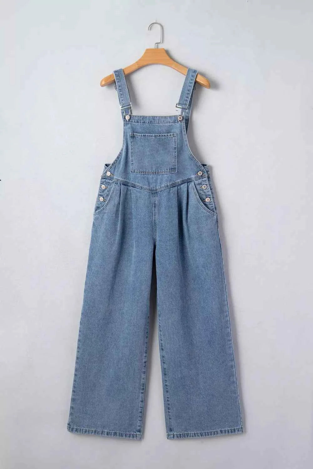 Combinaison en denim jambe large plissée style rétro avec poches