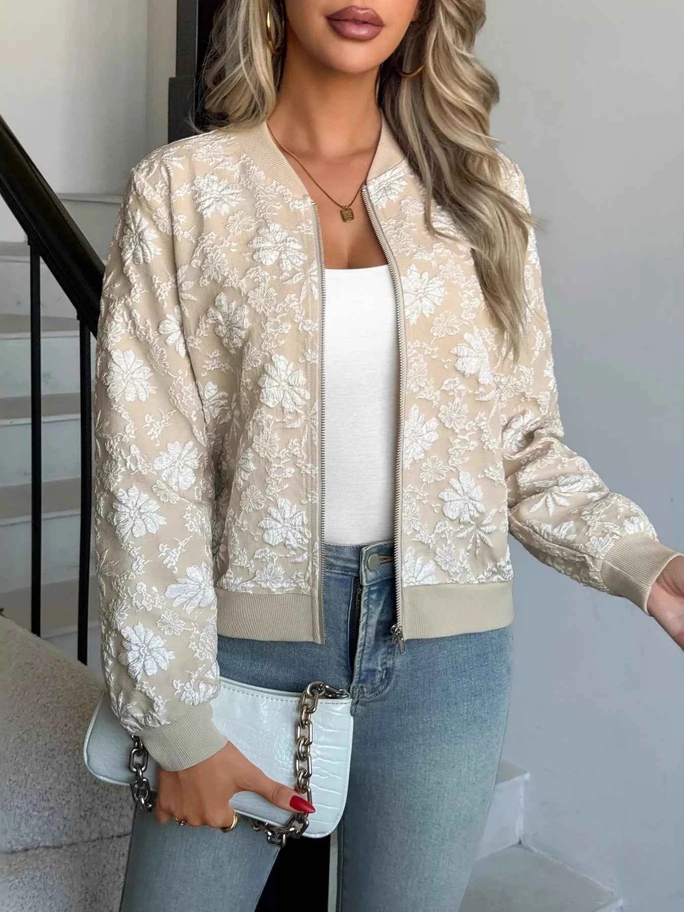 Veste légère zippée à imprimé floral