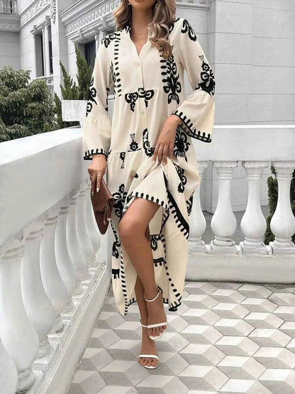 Robe midi bohème à imprimé et volants étagés