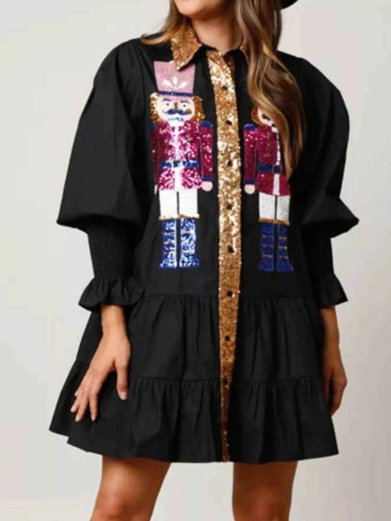 Robe chemise à paillettes étagée