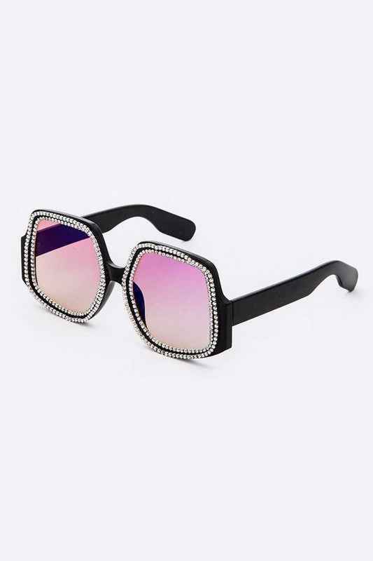 Lunettes de soleil carrées oversize ornées de cristaux