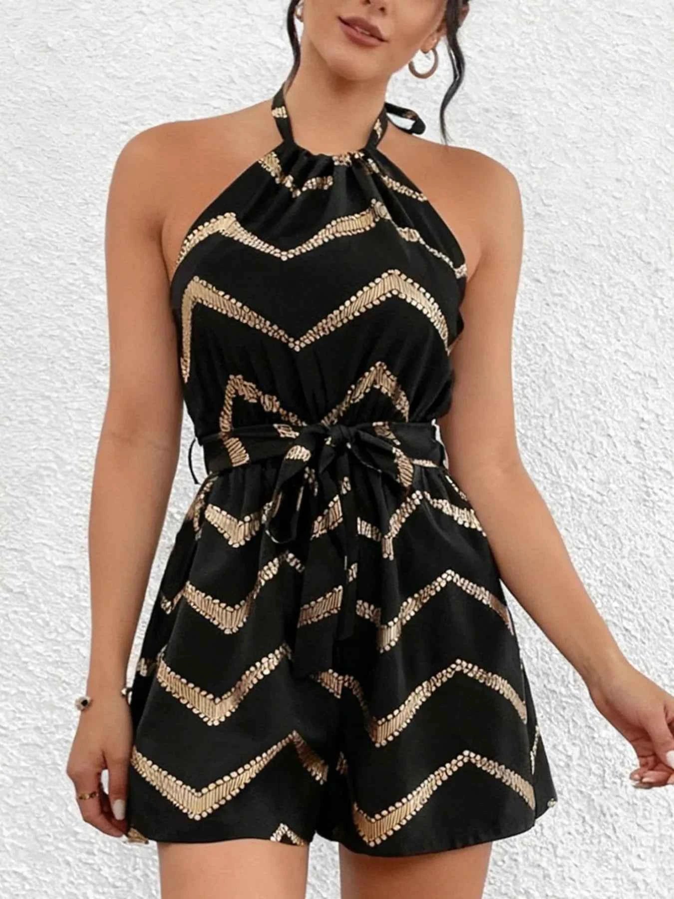 Combishort halter à motif chevron et dos nu