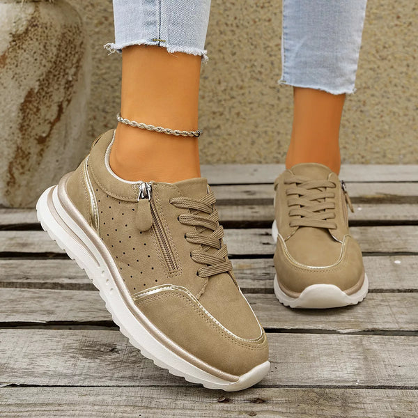 Baskets à lacets bout rond plates — polyester et caoutchouc