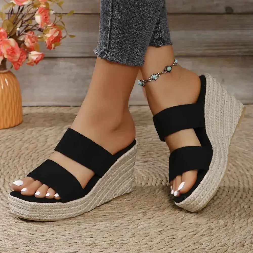 Sandales compensées bout ouvert talon mi-haut