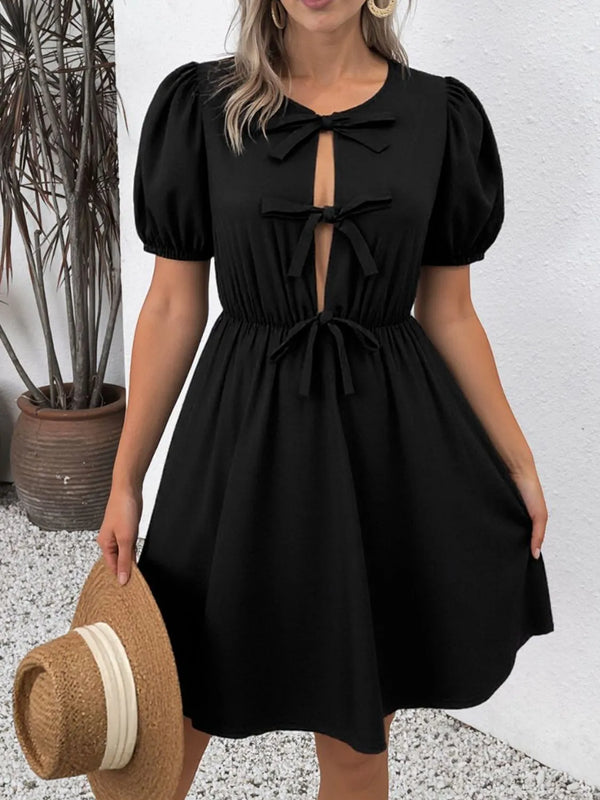 Robe mini manches bouffantes nœud frontal