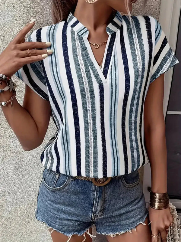 Chemise rayée col cranté manches courtes