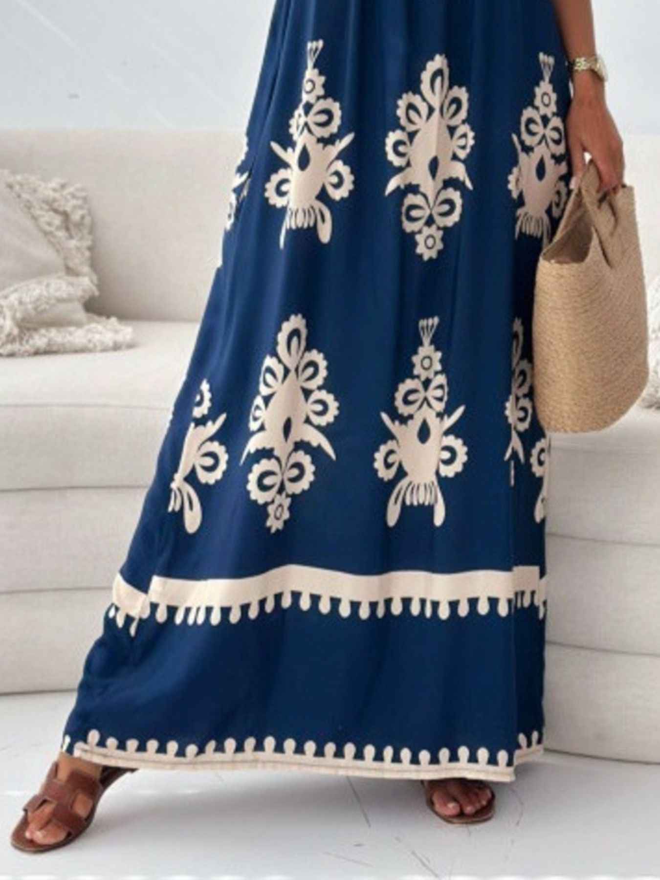 Robe maxi sans manches à imprimé
