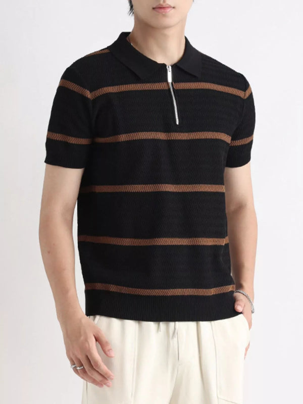Polo rayé zippé à manches courtes