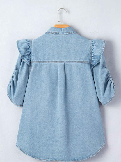 Chemise en jean boutonnée à volants