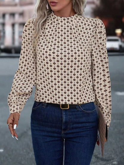 Blouse à manches longues col montant imprimé géométrique MyParisMonaco