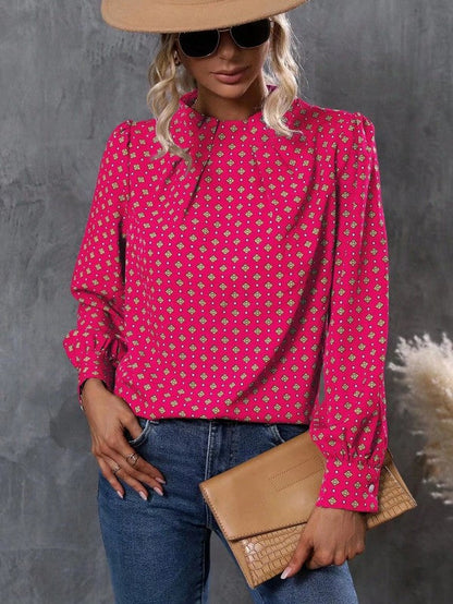 Blouse à manches longues col montant imprimé géométrique MyParisMonaco