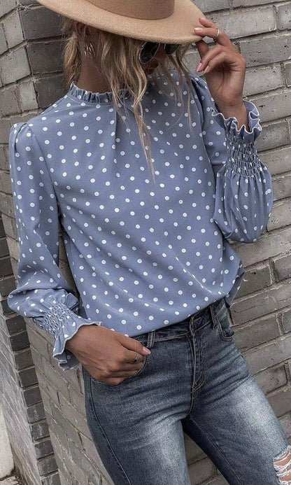 Blouse pois manches ballon col montant femme MyParisMonaco