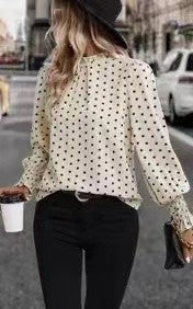 Blouse pois manches ballon col montant femme MyParisMonaco