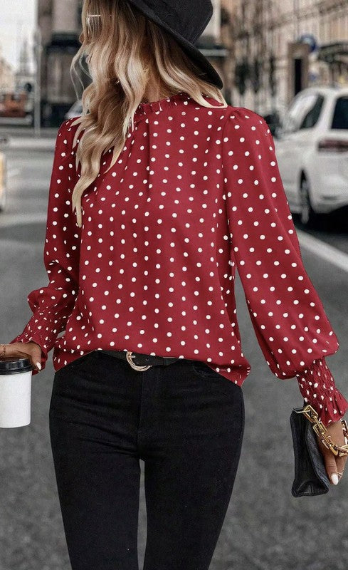 Blouse pois manches ballon col montant femme MyParisMonaco