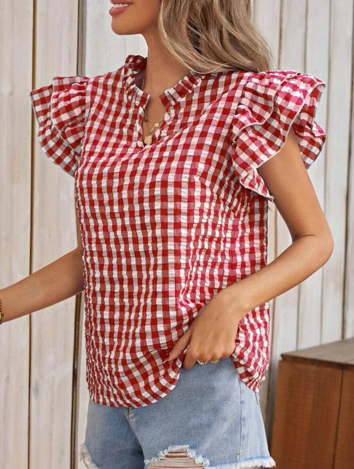 Blouse vichy à col et manches volantés MyParisMonaco