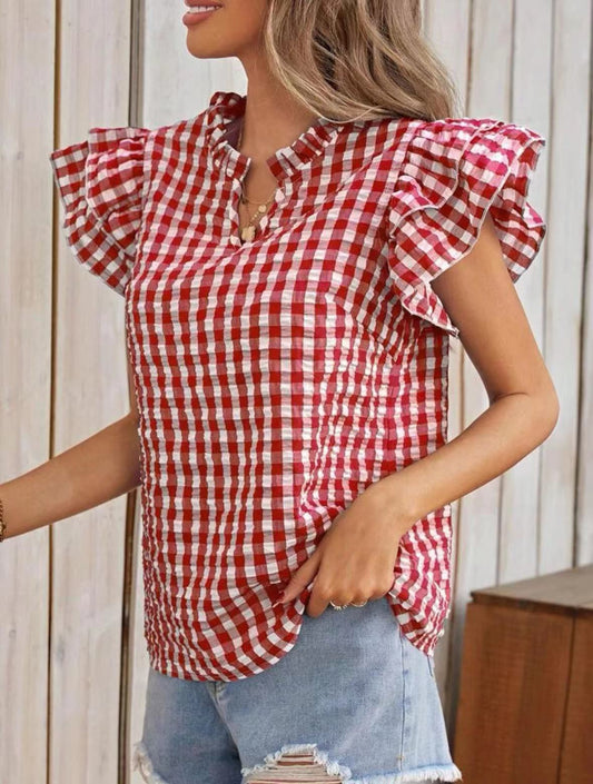 Blouse vichy à col et manches volantés MyParisMonaco