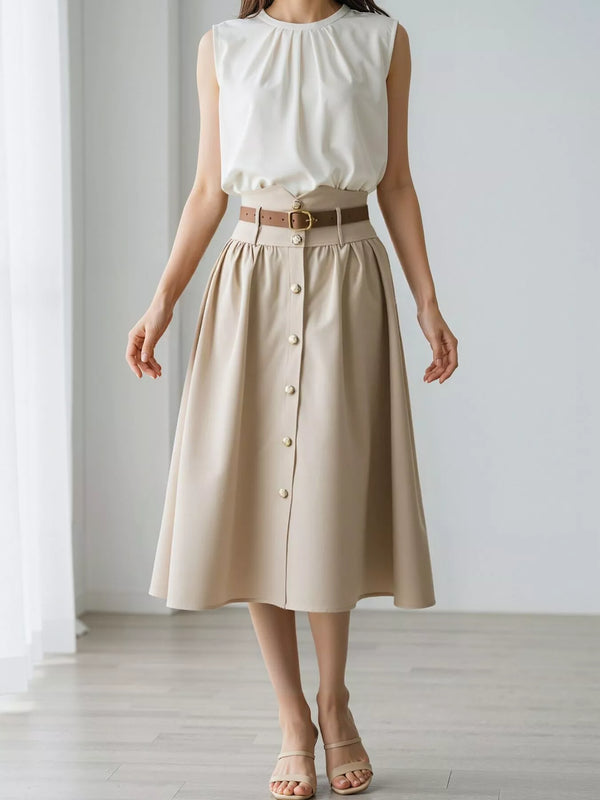 Jupe midi taille haute coupe A — abricot
