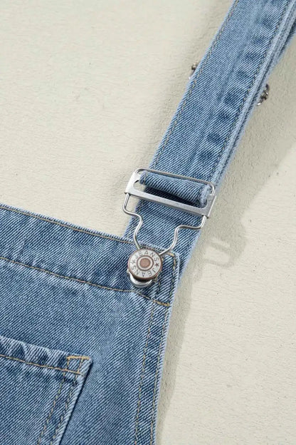 Combinaison en denim jambe large plissée style rétro avec poches
