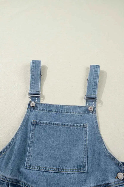 Combinaison en denim jambe large plissée style rétro avec poches