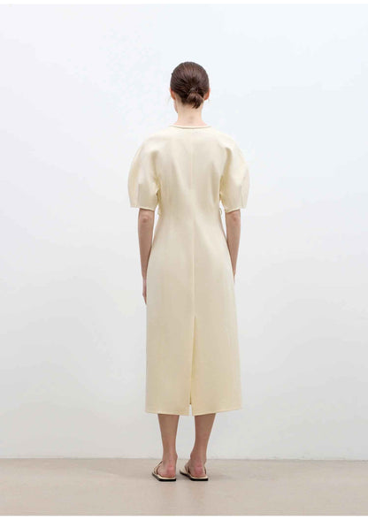 Robe en coton mercerisé col en U avec ceinture et jupe courbe - MyParisMonaco