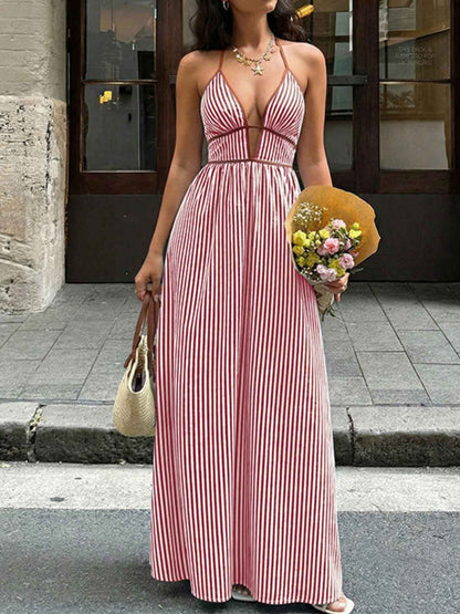 Robe maxi rayée à col licou