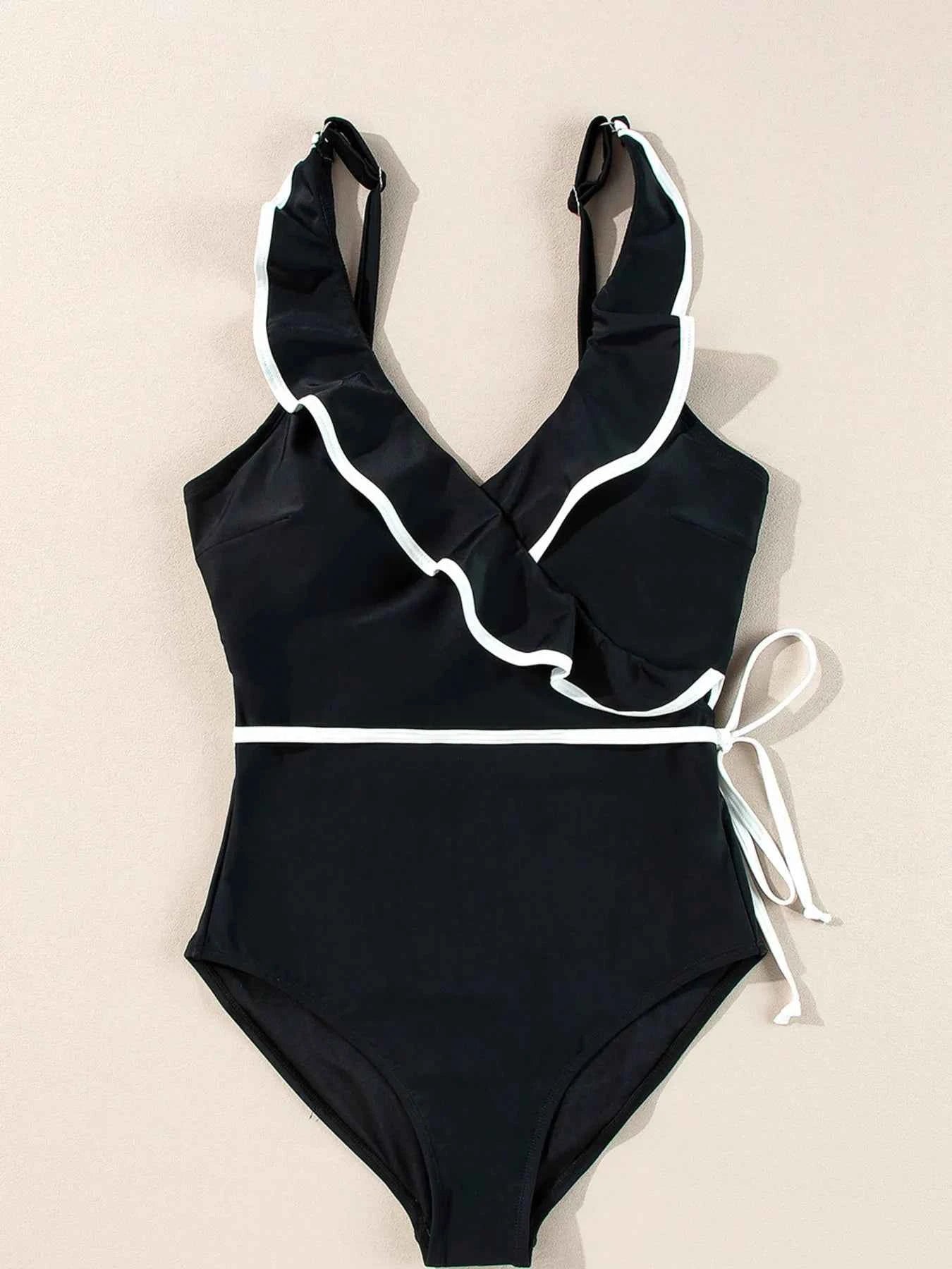 Maillot de bain une pièce col V à volants
