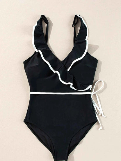Maillot de bain une pièce col V à volants
