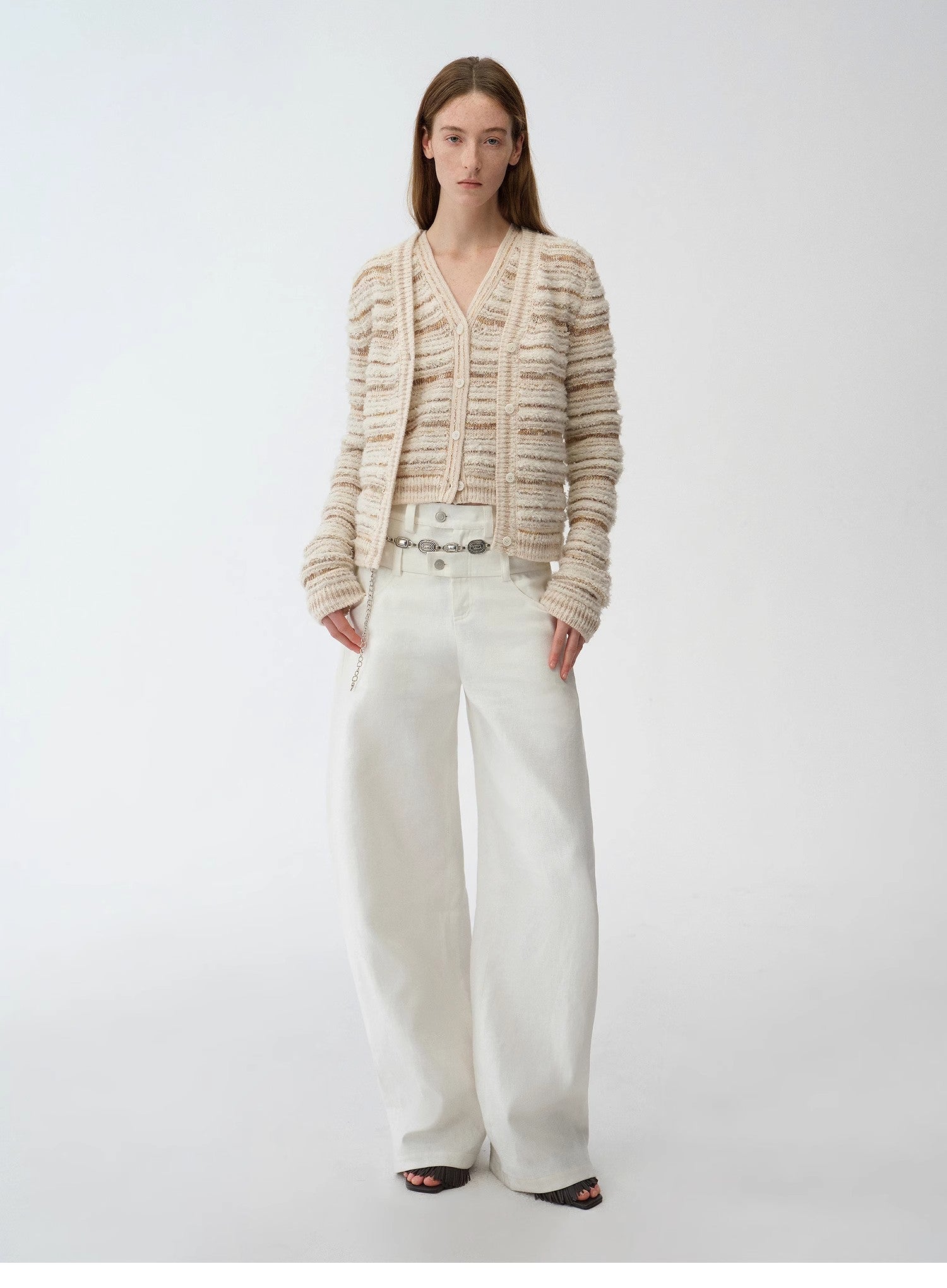 Cardigan rayé en maille tissée col V printemps MyParisMonaco