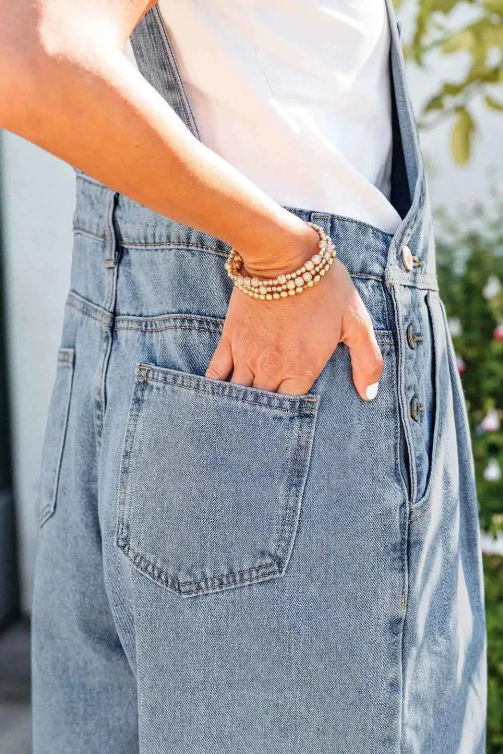 Combinaison en denim jambe large plissée style rétro avec poches