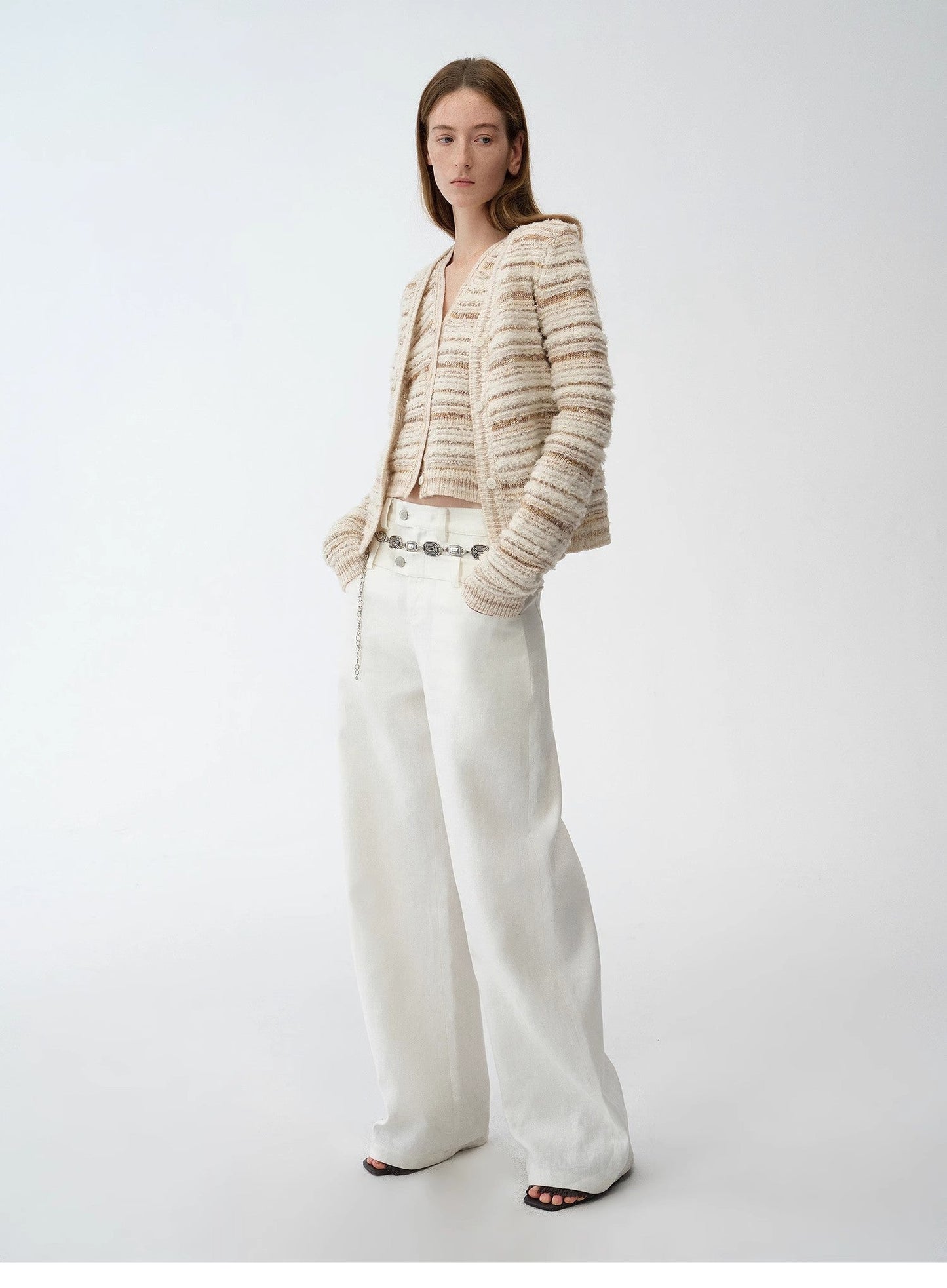 Cardigan rayé en maille tissée col V printemps MyParisMonaco