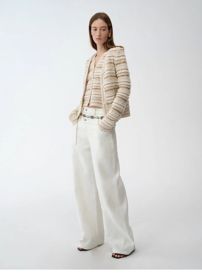 Cardigan rayé en maille tissée col V printemps MyParisMonaco