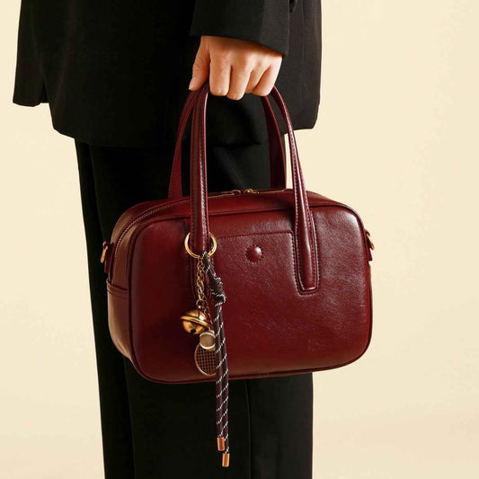 Sac à main à poignée en cuir rouge vineux