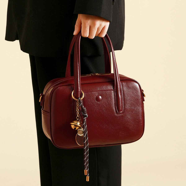 Sac à main à poignée en cuir rouge vineux