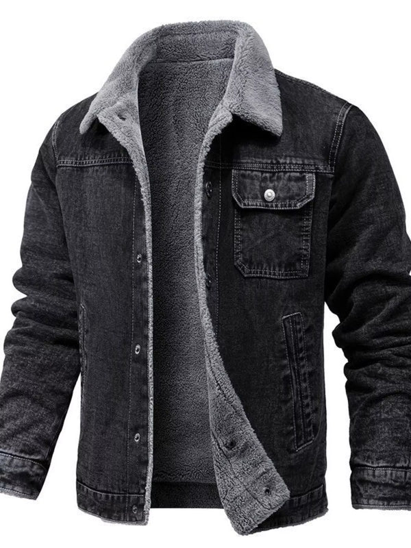 Veste en jean homme doublée sherpa col revers boutons-pression