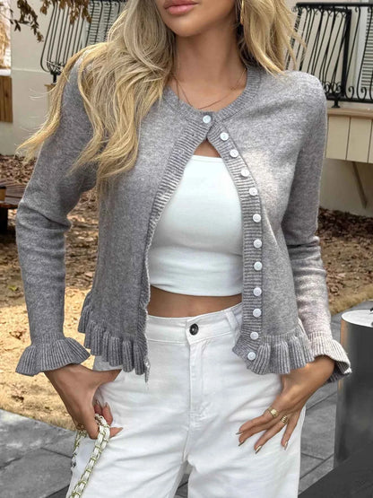 Cardigan en maille boutonné à volants