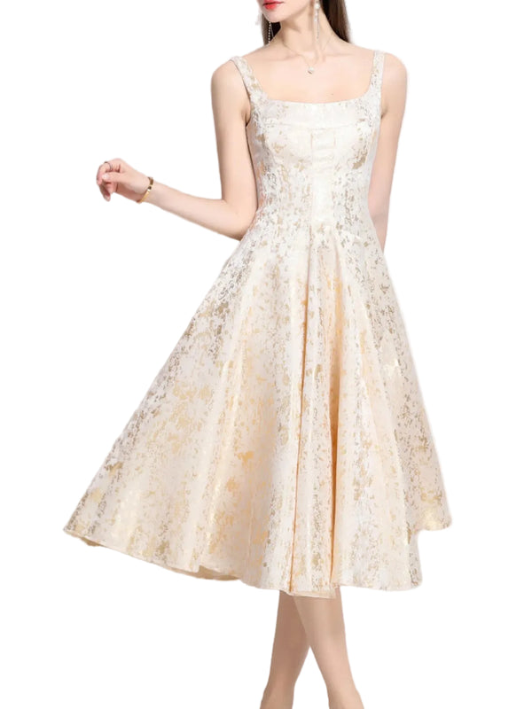 Robe midi florale évasée sans manches en coton