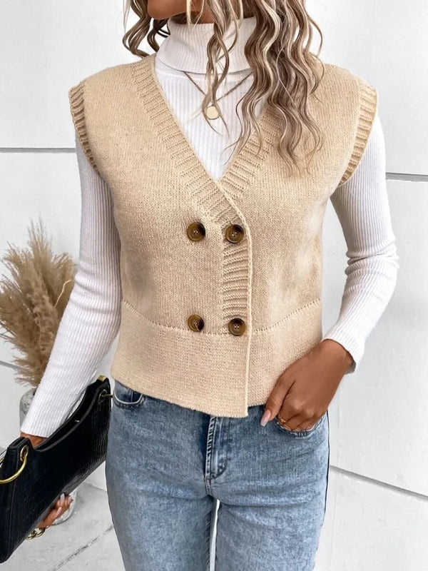 Gilet sans manches boutonné col V en maille