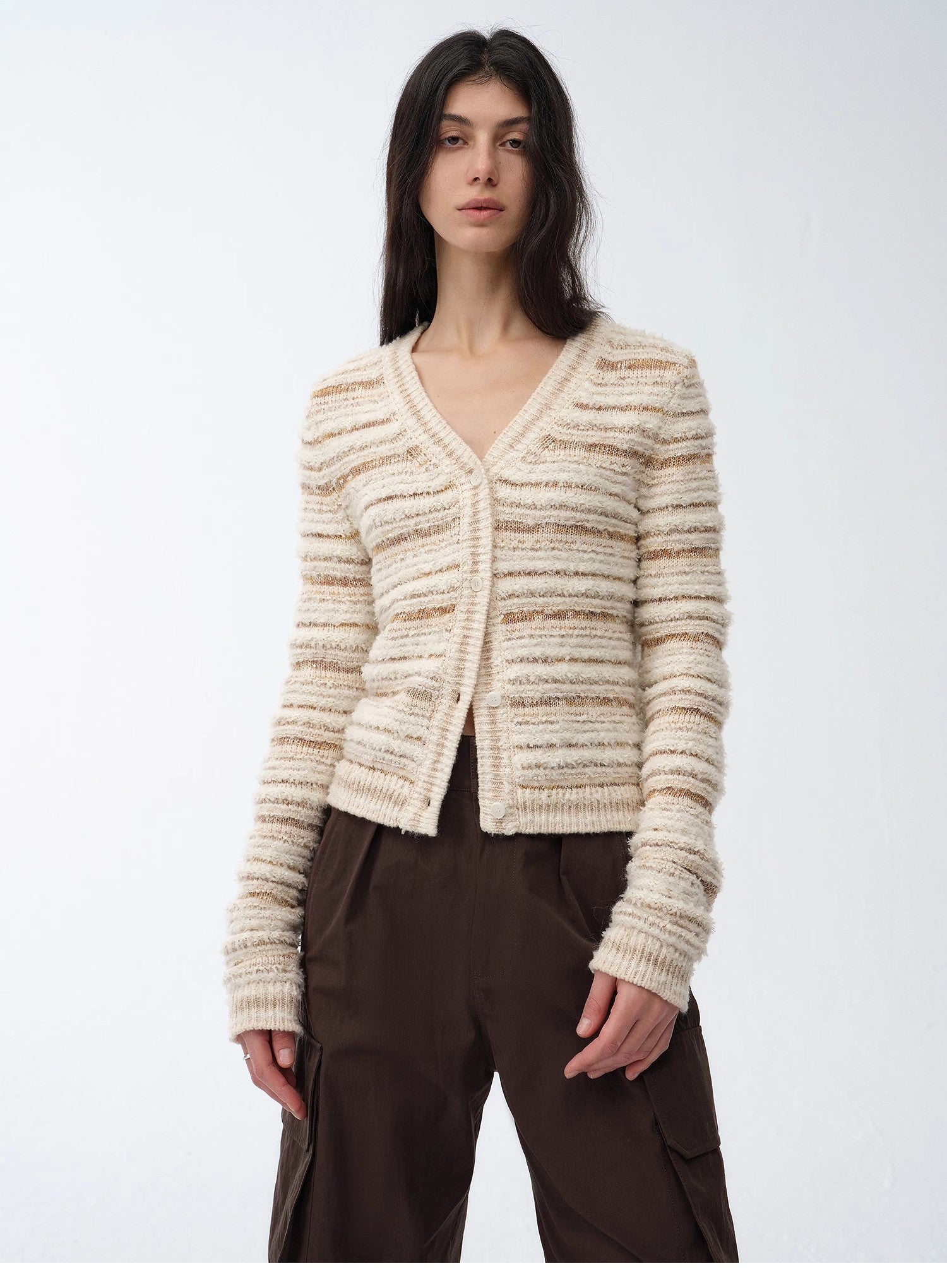 Cardigan rayé en maille tissée col V printemps MyParisMonaco