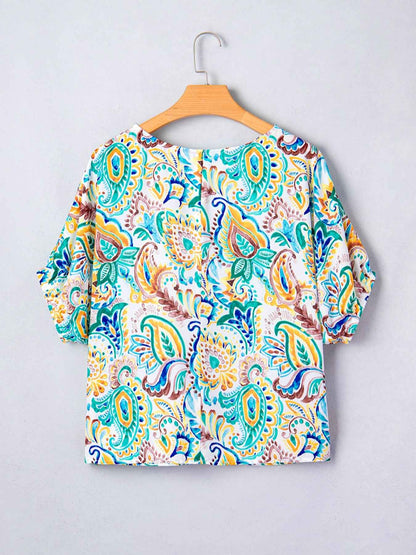 Blouse à imprimé paisley et manches bouffantes