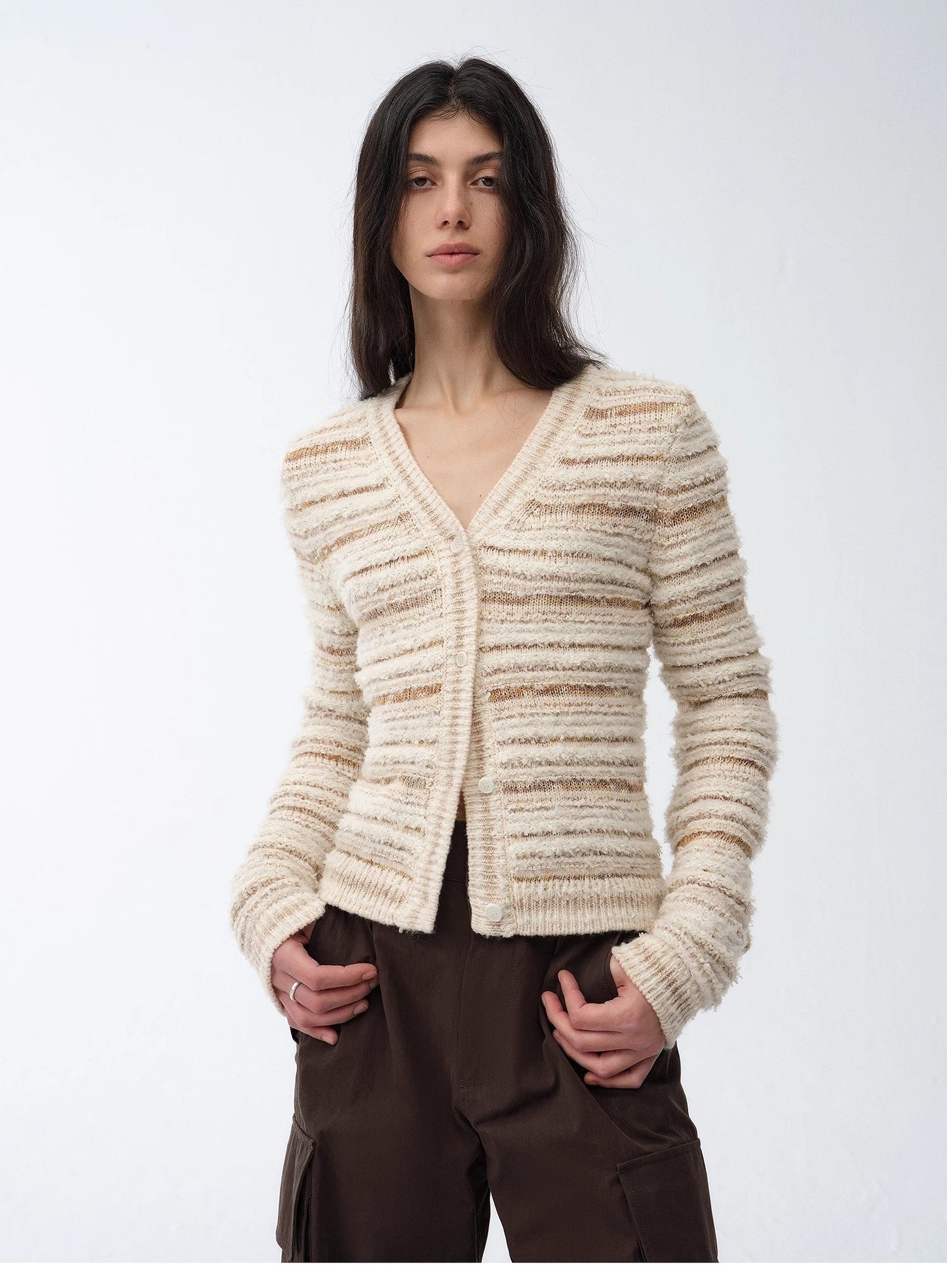Cardigan rayé en maille tissée col V printemps MyParisMonaco