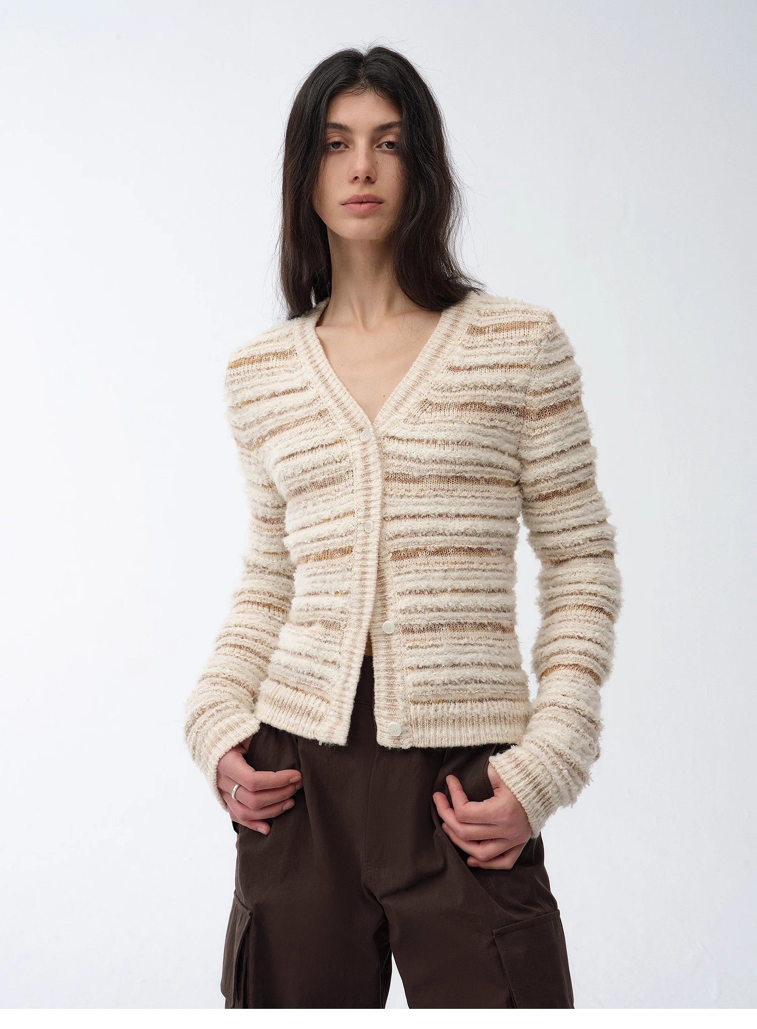 Cardigan rayé en maille tissée col V printemps MyParisMonaco