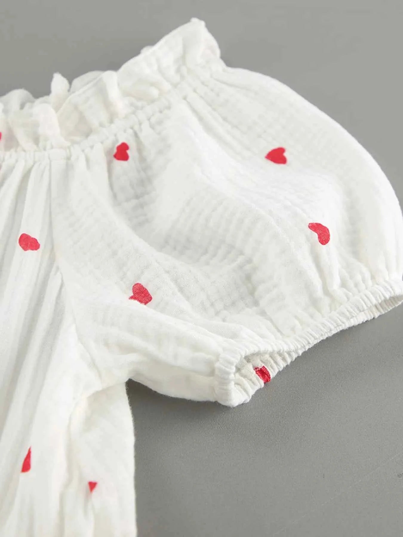 Heart Printed Off-Shoulder Ruffle Mini Dress
