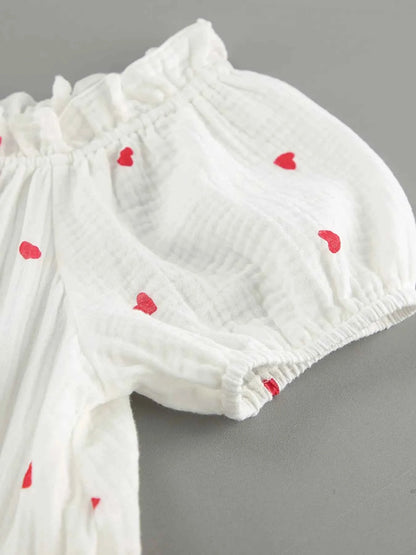 Heart Printed Off-Shoulder Ruffle Mini Dress