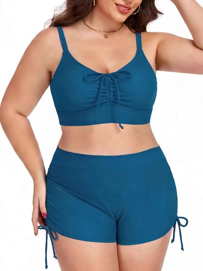 Plus Size Ruched Drawstring Swim Set