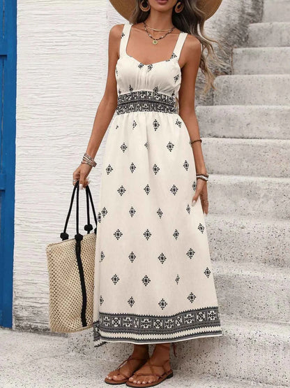 Robe midi à imprimé avec bretelles larges et poches