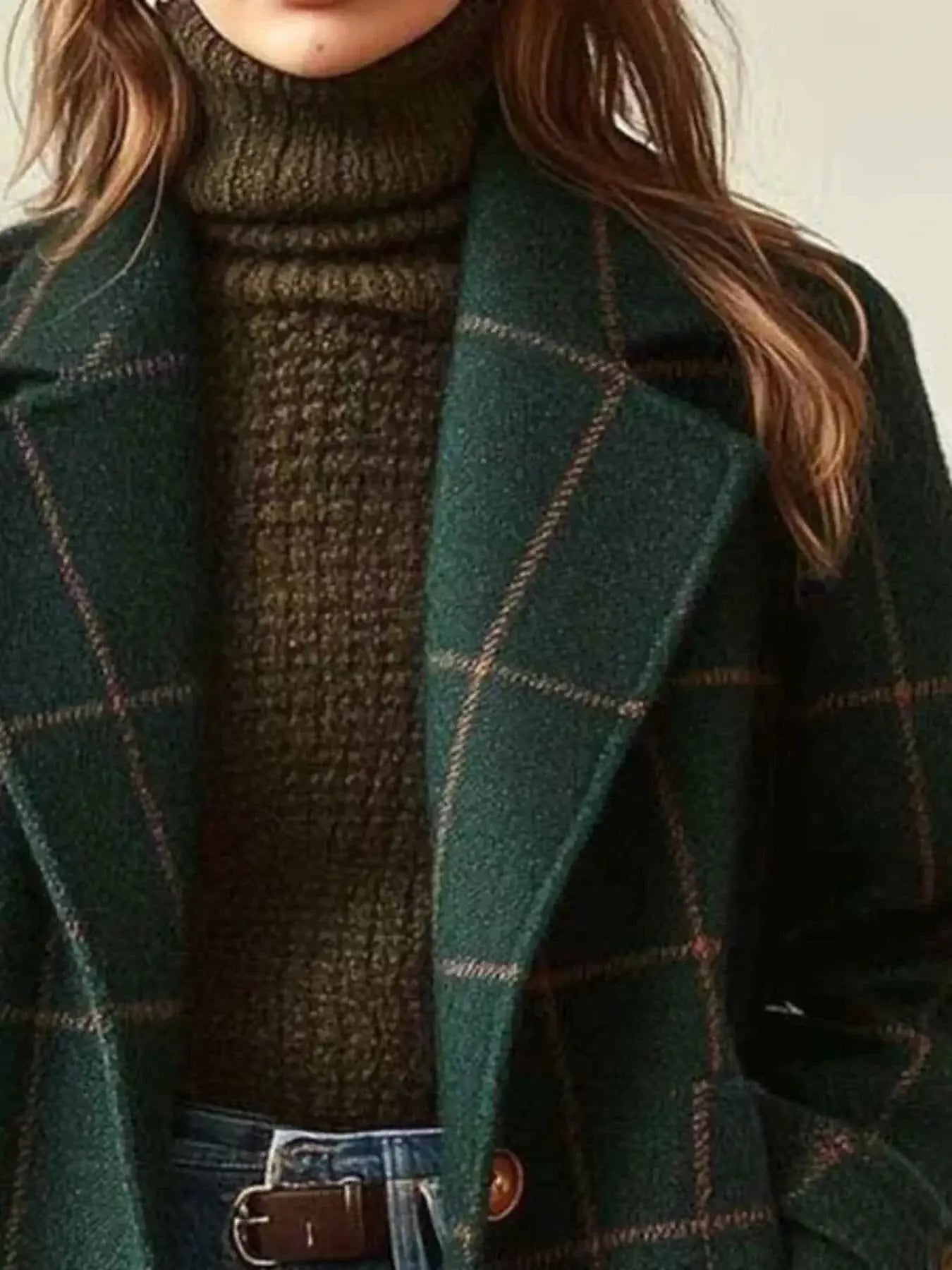 Manteau classique à carreaux boutonné grande taille