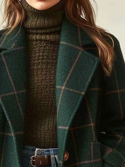 Manteau classique à carreaux boutonné grande taille